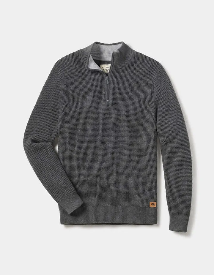 The Normal Brand Waffle Knit Quarter Zip Pullover - Grey
