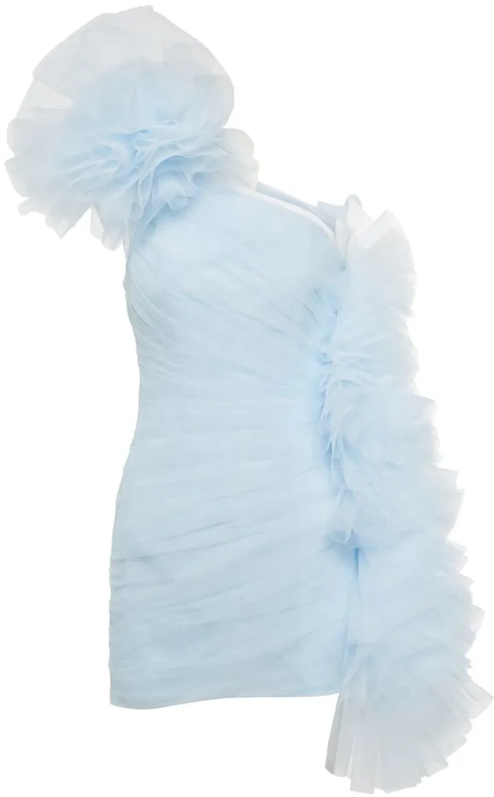 One-shoulder tulle minidress