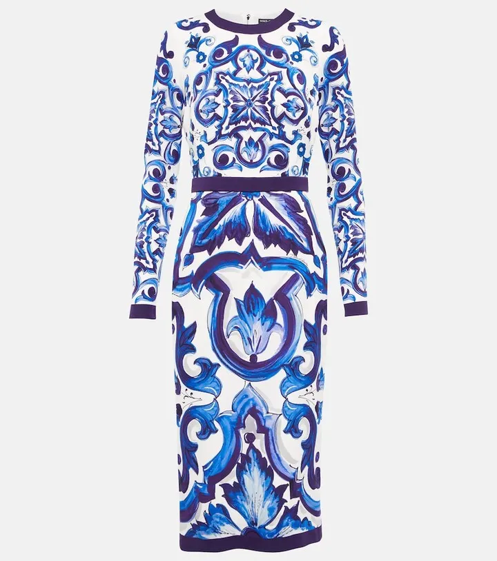 Printed silk midi dress