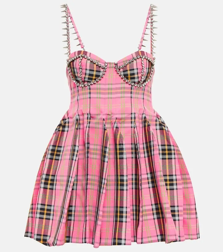Embellished plaid minidress