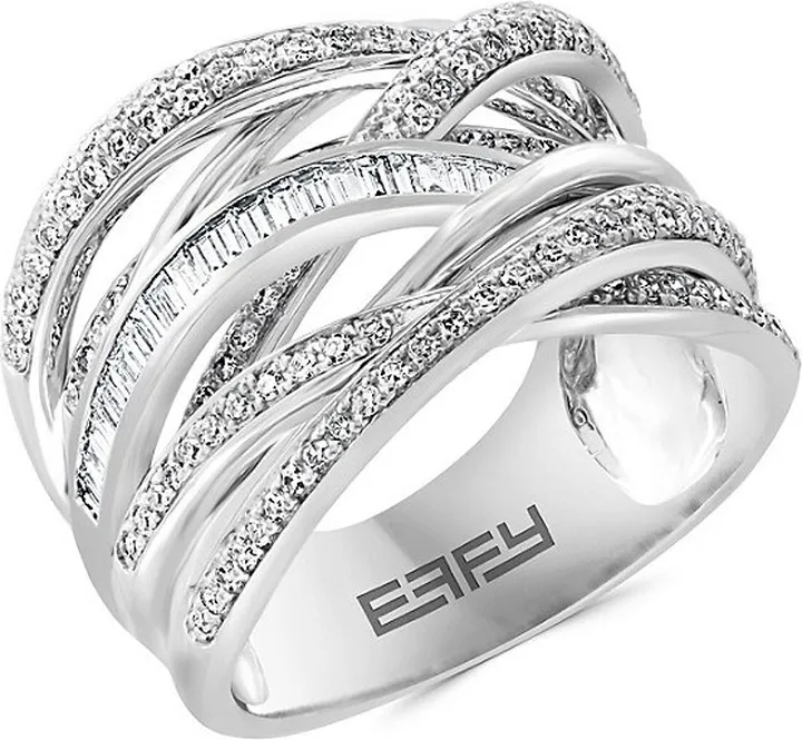 14K White Gold & 0.92 TCW Diamond Criss Cross Ring