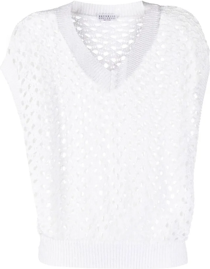open-knit V-neck vest