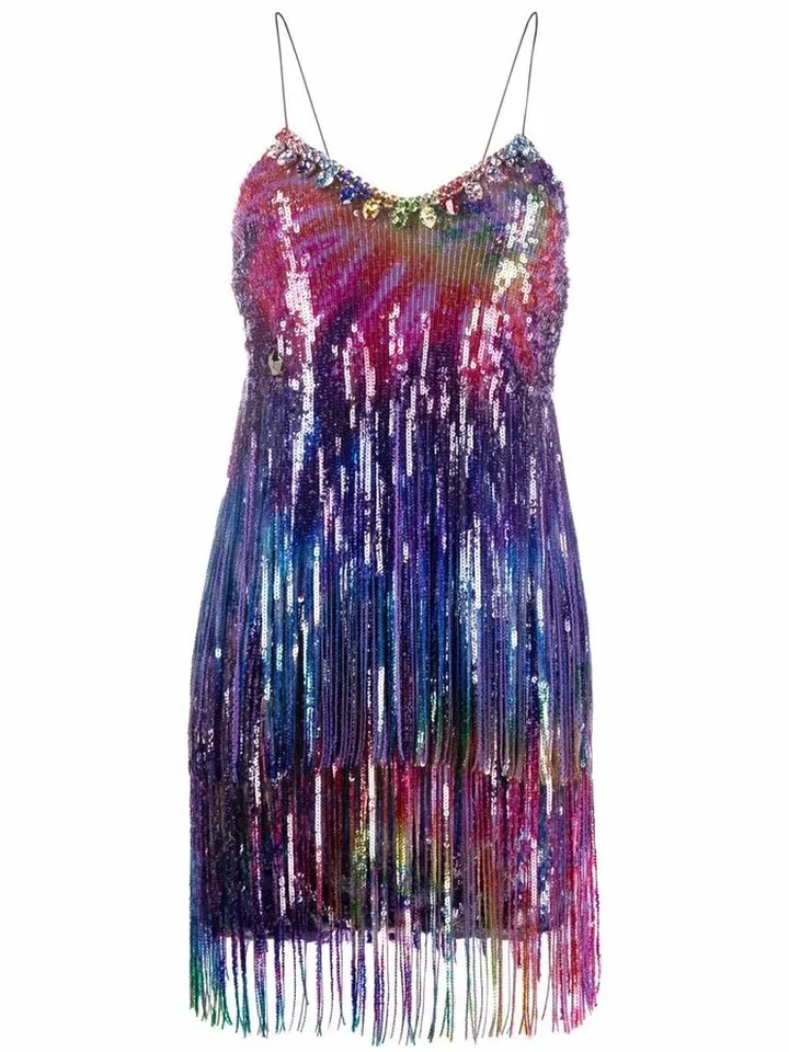 Tie-Dye Print Fringed Dress