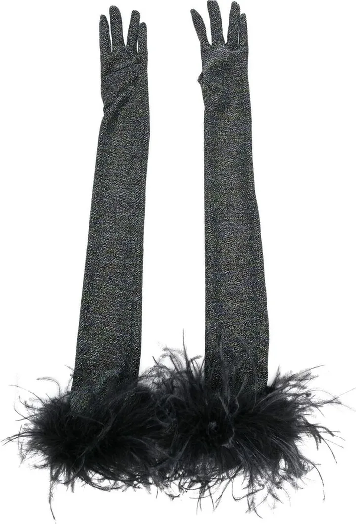Feather-Trim Opera Gloves