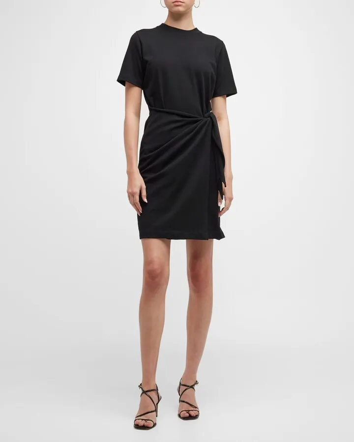 Short-Sleeve Side-Tie Cotton Dress