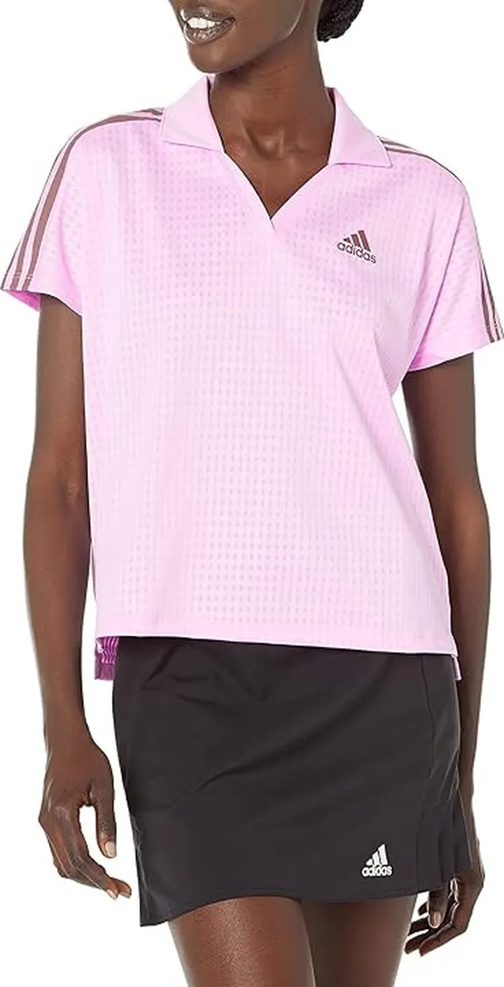 adidas Golf Plus Size 3-Stripe Polo Shirt (Bliss Lilac) Women's Clothing