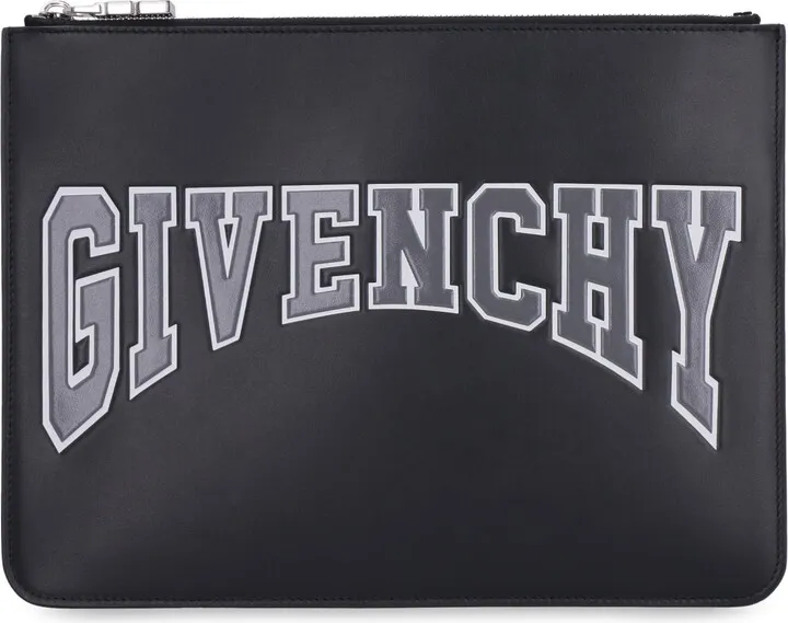 Logo Detail Flat Leather Pouch