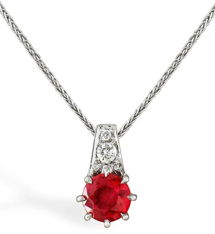18kt white gold Antrobus ruby and diamond pendant necklace