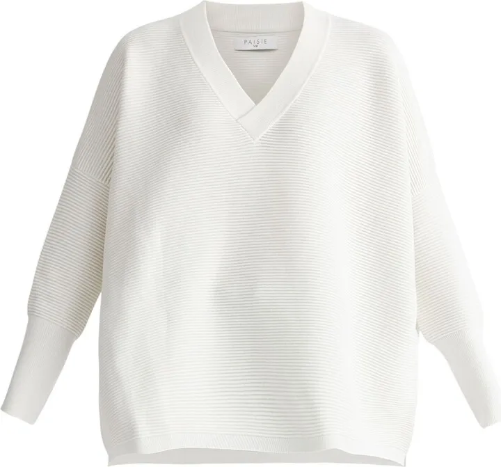 PAISIE - Paisie V-Neck Ribbed Jumper In White