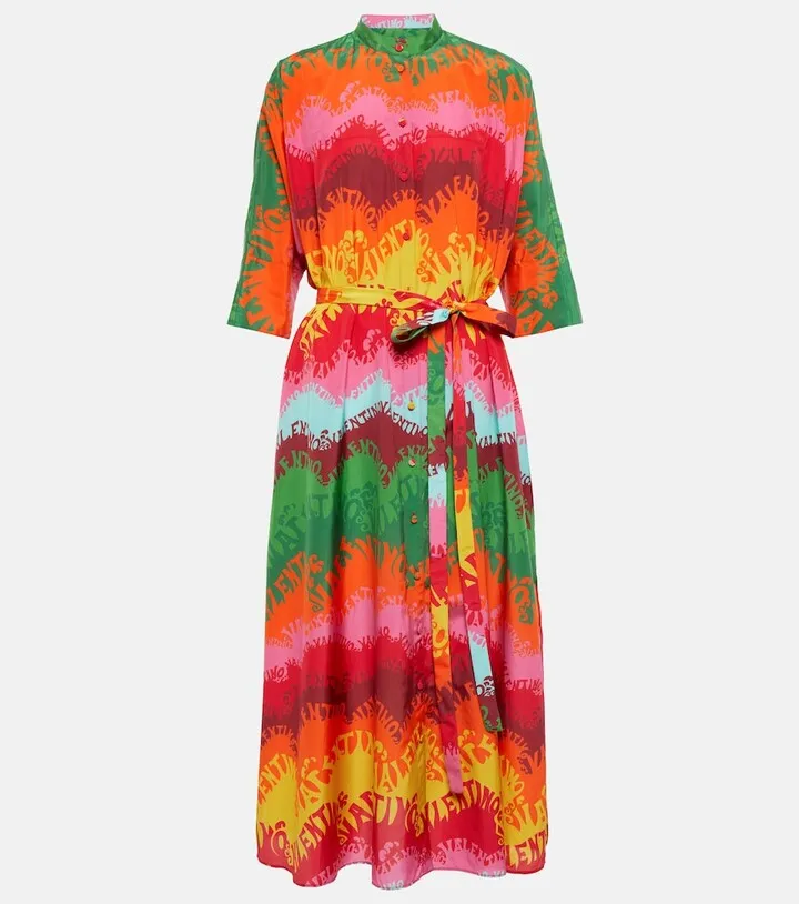 Printed silk and cotton midi dress
