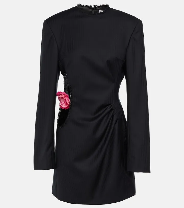 Embellished striped wool minidress