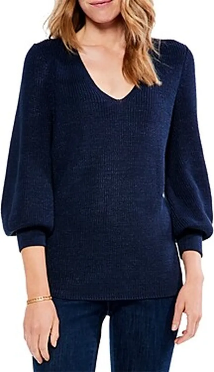 Nic+Zoe Shaker Knit V-Neck Sweater