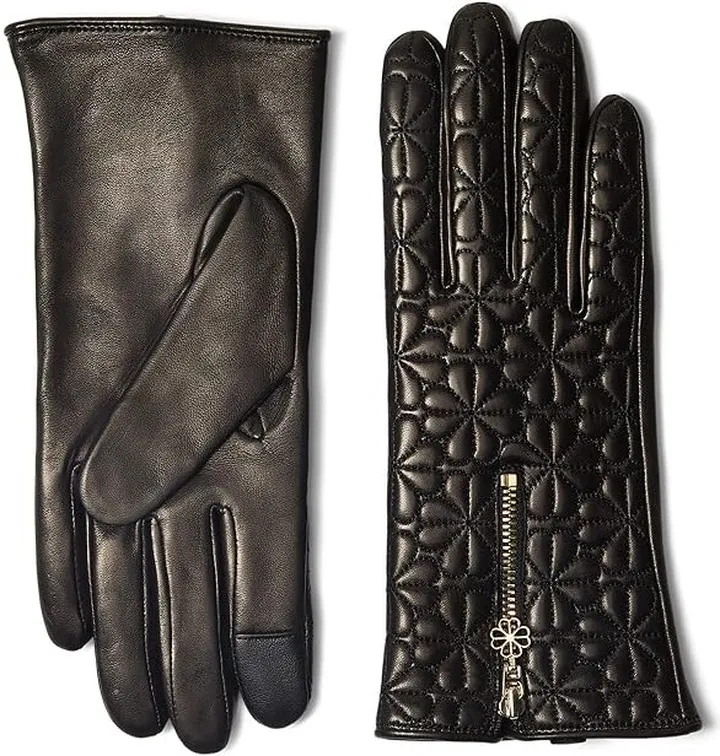 Kate Spade New York Spade Quilted Flower Zipped Gloves (Black) Extreme Cold Weather Gloves
