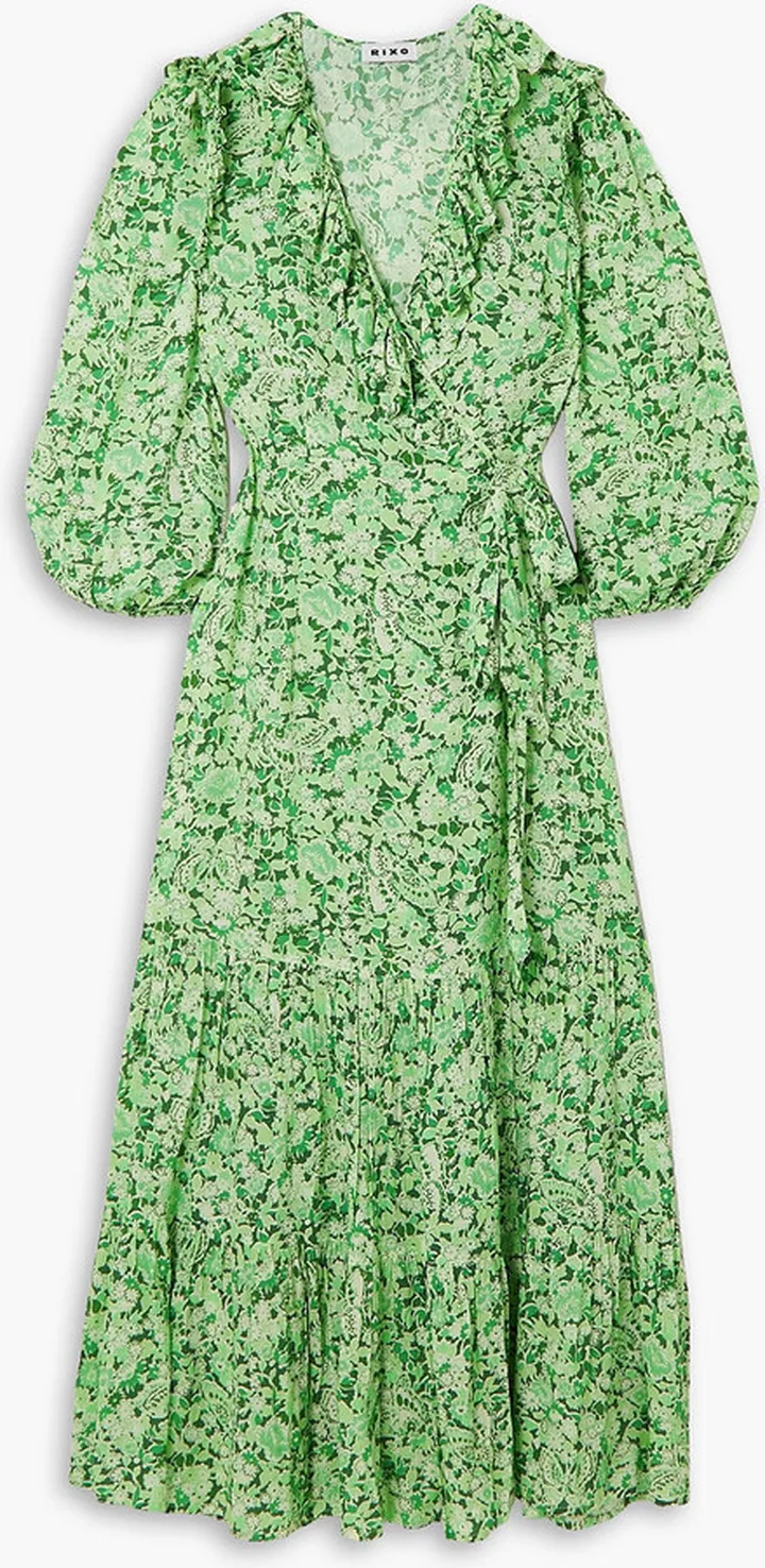 Frida ruffled floral-print crepe wrap midi dress