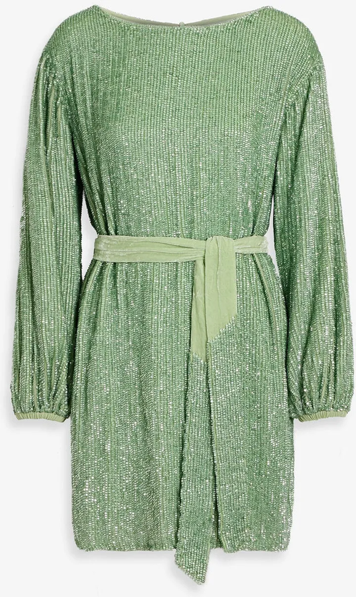 Grace velvet-trimmed sequined chiffon mini dress