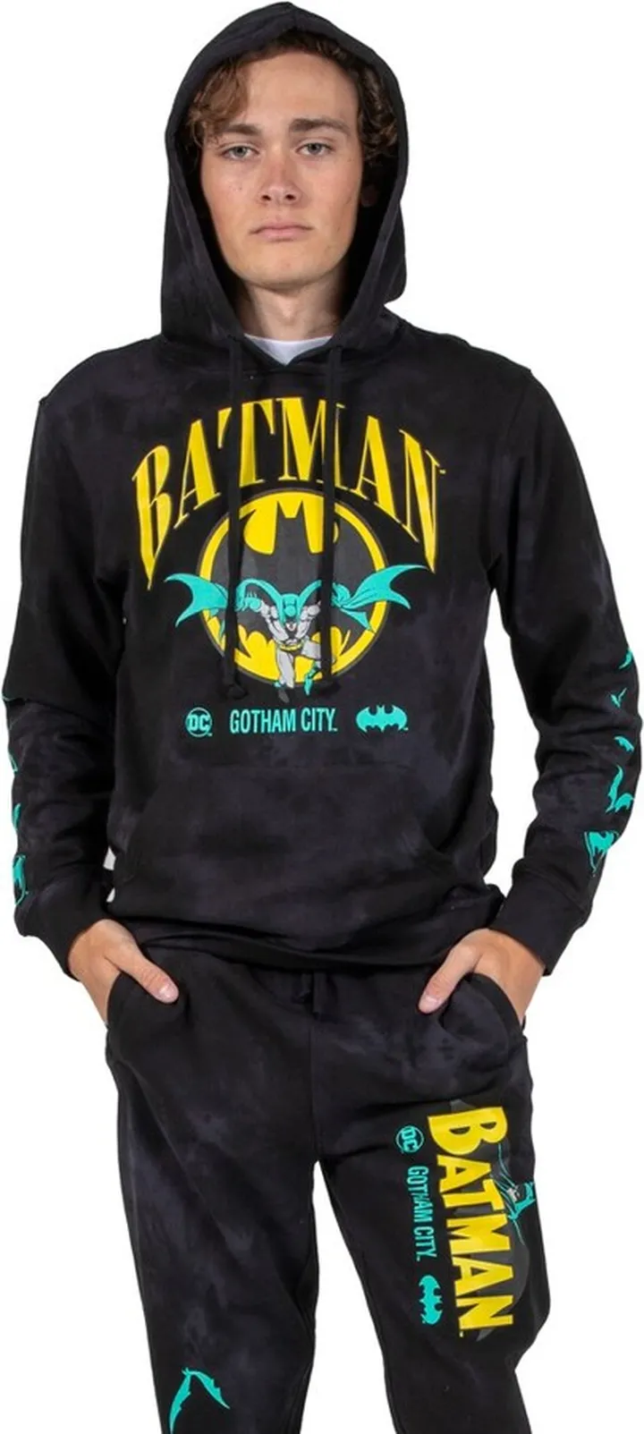 Batman Gotham City Black Wash Men’s Hoodie & Jogger Set-Small
