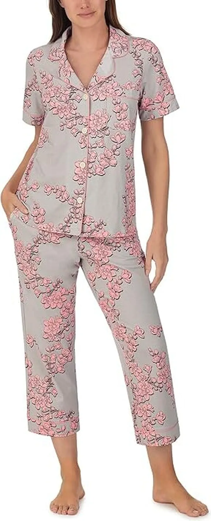 Bedhead PJs Organic Cotton Knit Short Sleeve Cropped PJ Set (Shadow Blossom) Women's Pajama Sets