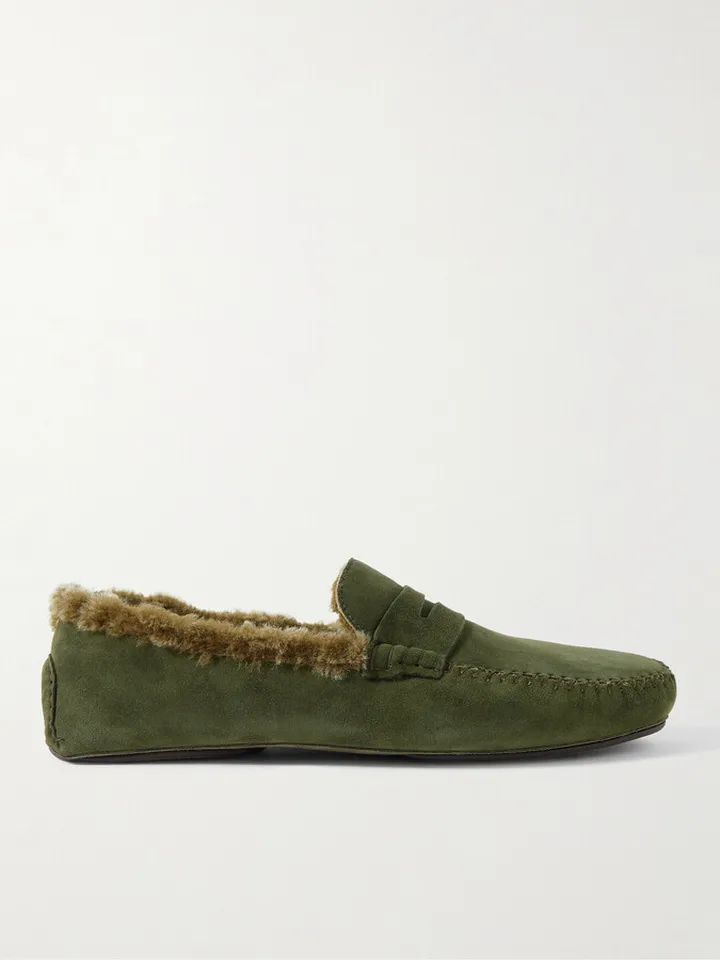 Kensington Shearling-Lined Suede Slippers
