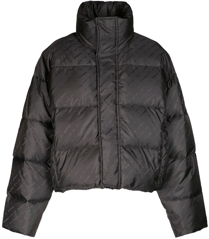Jacquard logo nylon puffer jacket