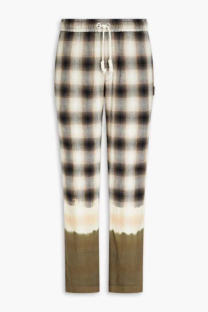Printed linen-blend track pants