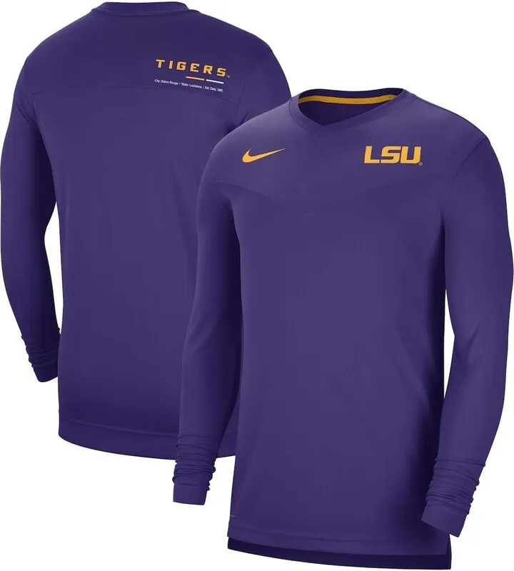 Men's Nike Purple Lsu Tigers 2022 Coach Performance Long Sleeve V-Neck T-shirt