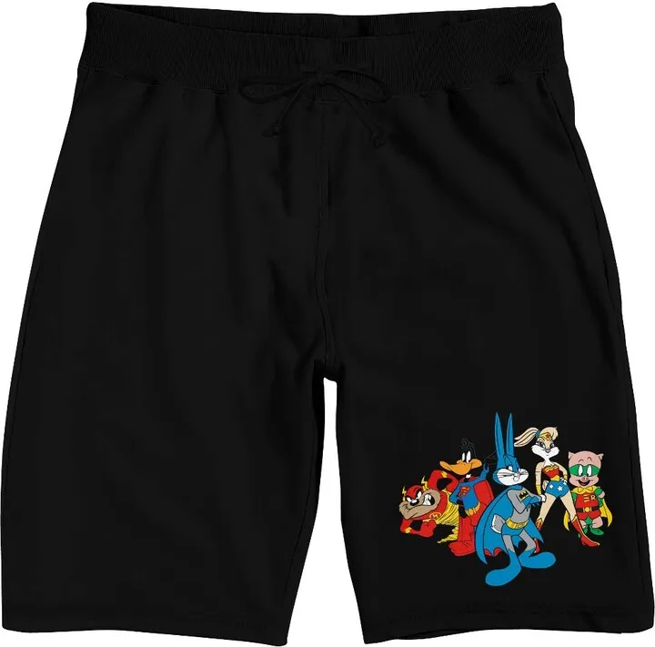 WB 100: Looney Tunes Mashups Super Tune Squad Men’s Black Sleep Pajama Shorts-Large