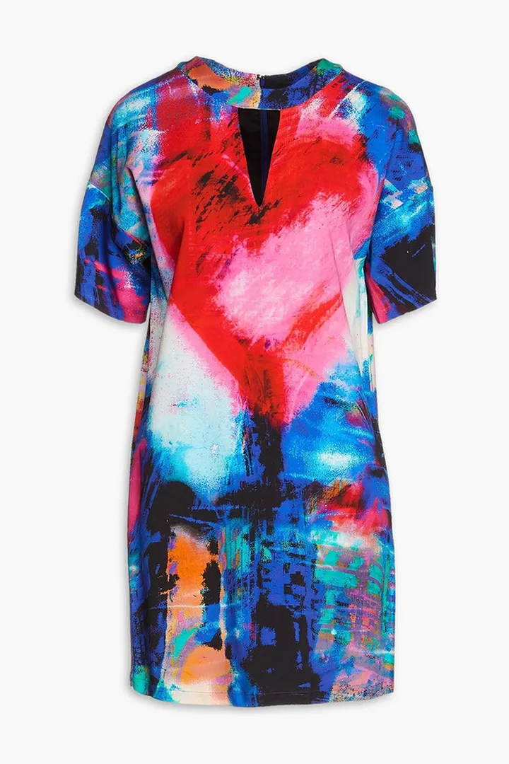 Cutout printed crepe mini dress