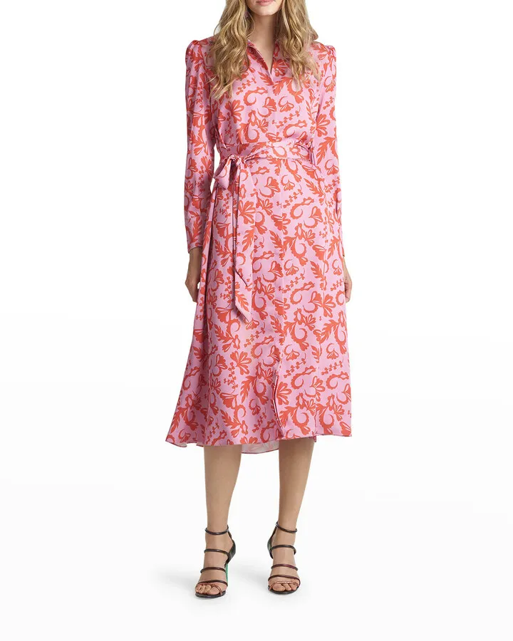 Lenora Belted Floral Midi Shirtdress
