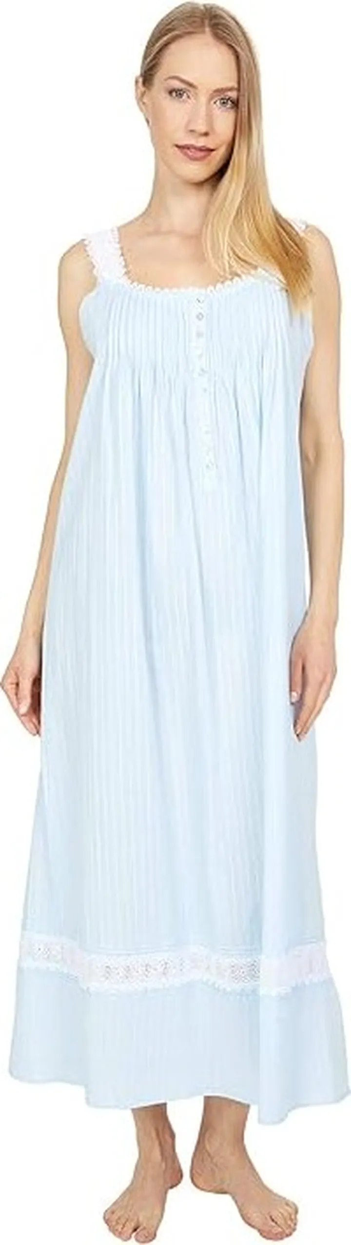 Eileen West Cotton Dobby Stripe Woven Sleeveless Ballet Nightgown (Solid Blue) Women's Pajama