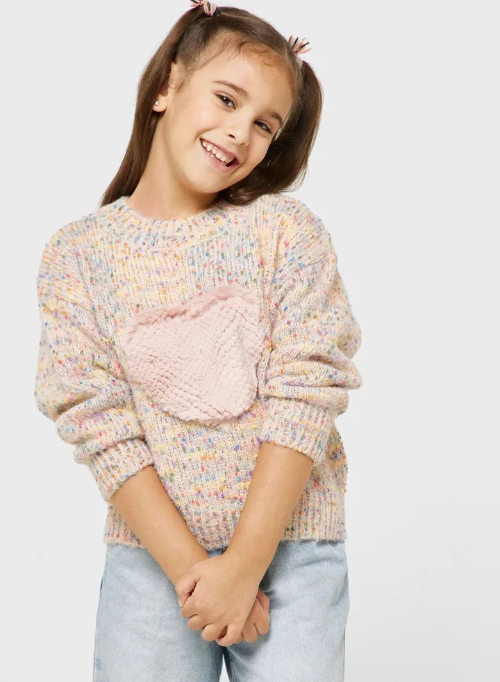 Girls Heart Embellished Sweater