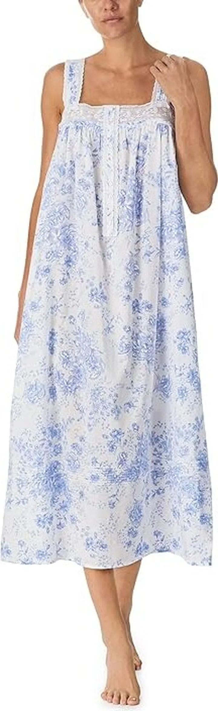 Eileen West The Julia Sleeveless Ballet Gown (Blue Blooms) Women's Pajama