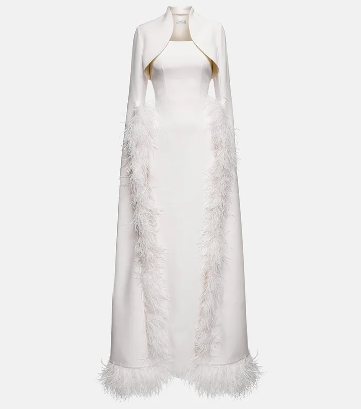 Amari feather-trimmed crepe gown