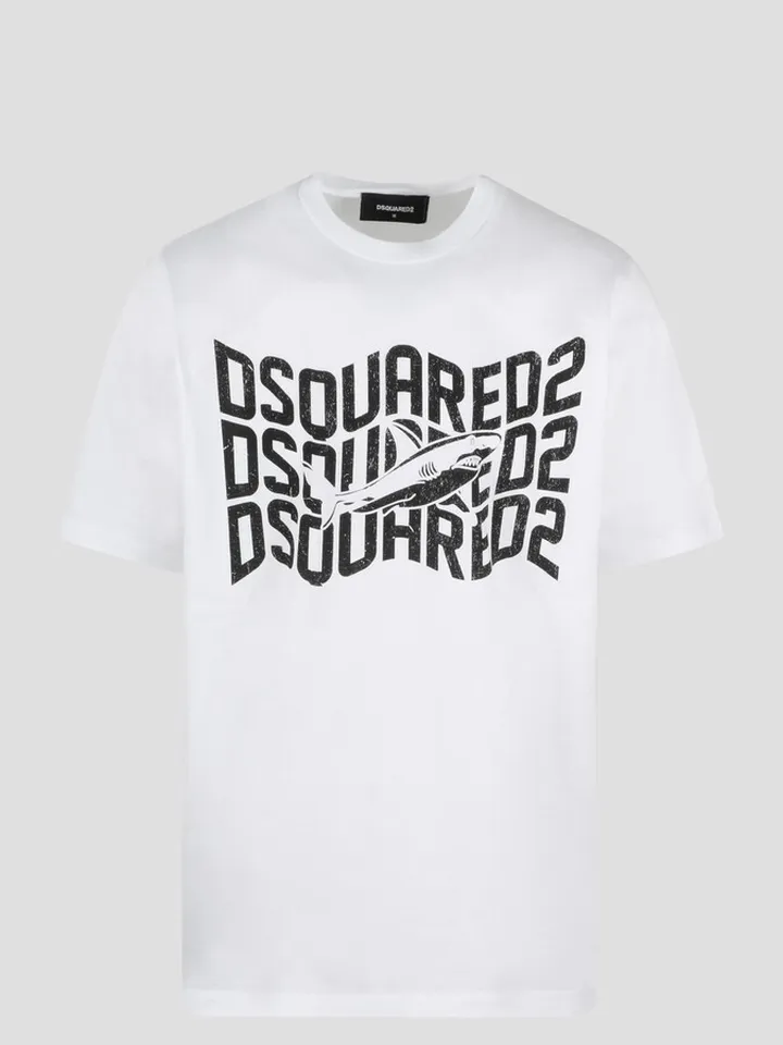 Dsquared t-shirt in cotton jersey with Shark Slouch print on the front.