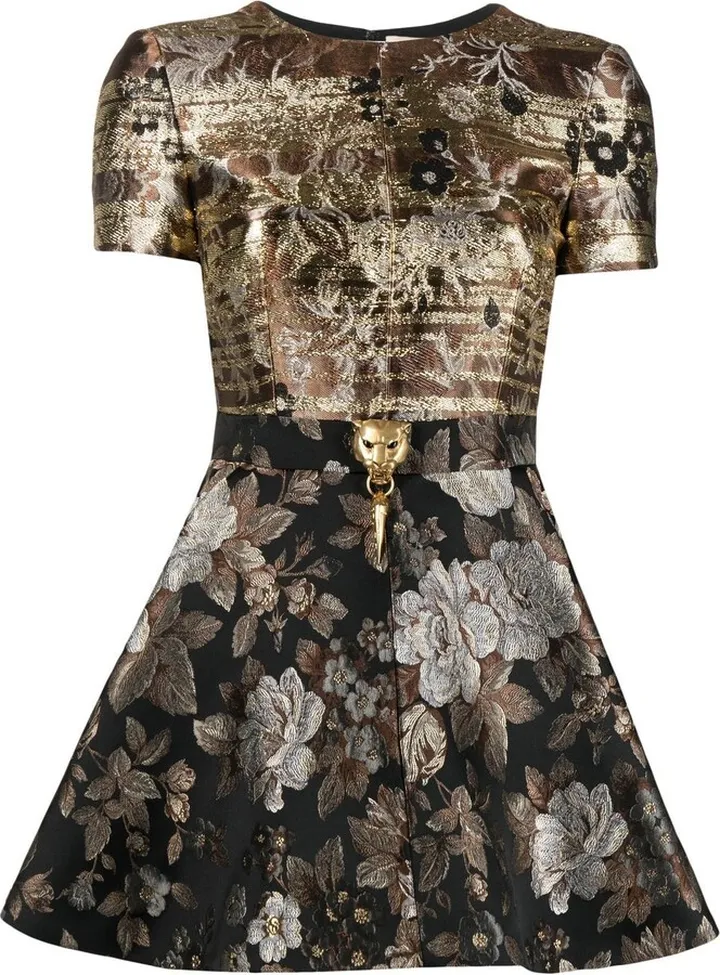 Floral-Jacquard Mini Skater Dress