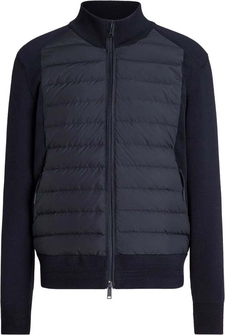 Blue Padded Zip-Up Wool Sweater