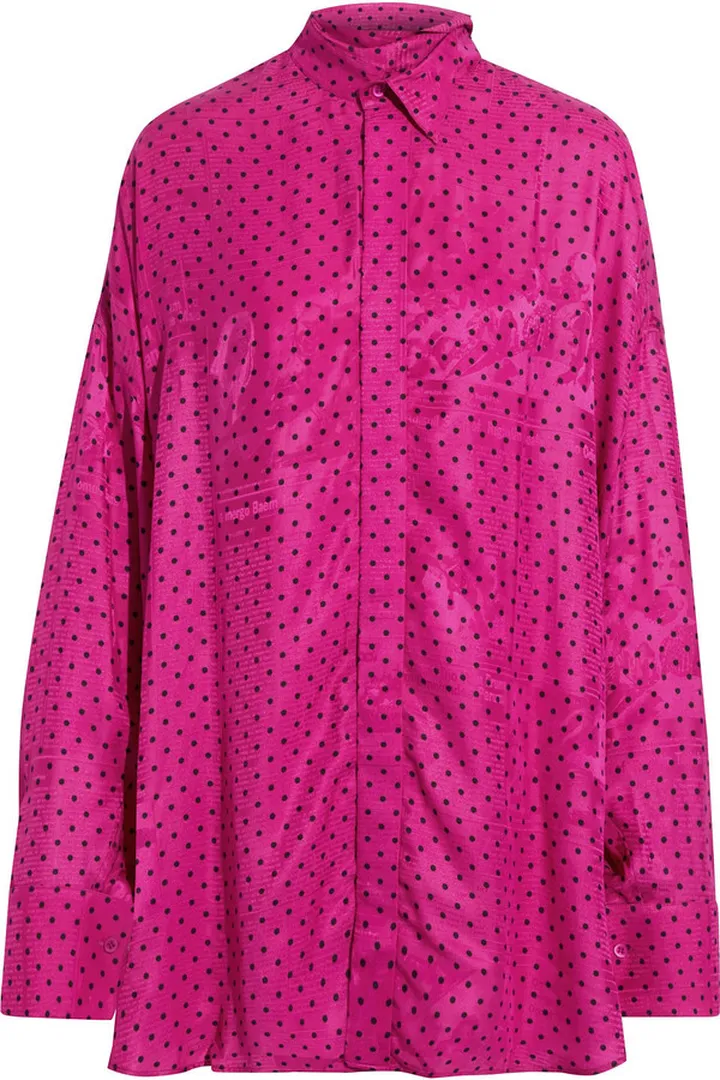 Oversized polka-dot satin-jacquard shirt