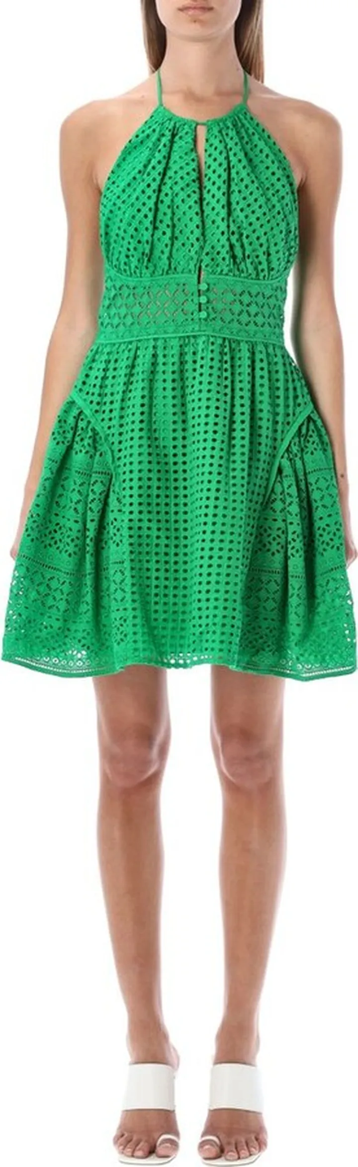 Self-Portrait Broderie Anglaise Halterneck Mini Dress