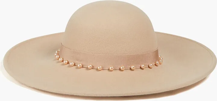 Honey faux pearl-embellished wool-felt hat