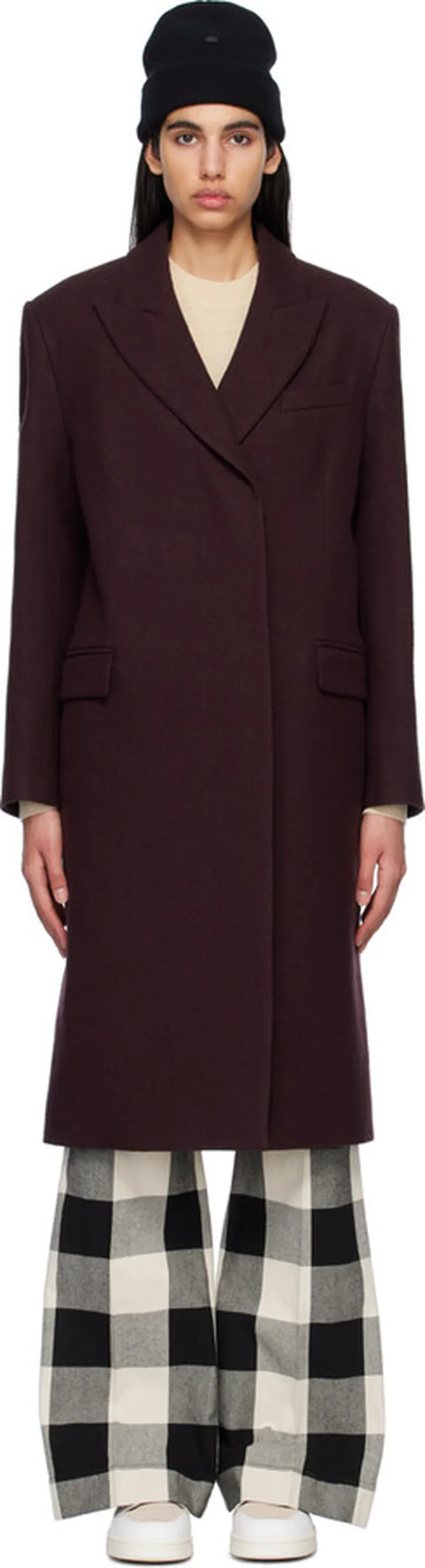 Acne Studios Burgundy Peaked Lapel Coat