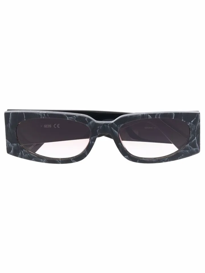 Marble-Effect Rectangular-Frame Sunglasses