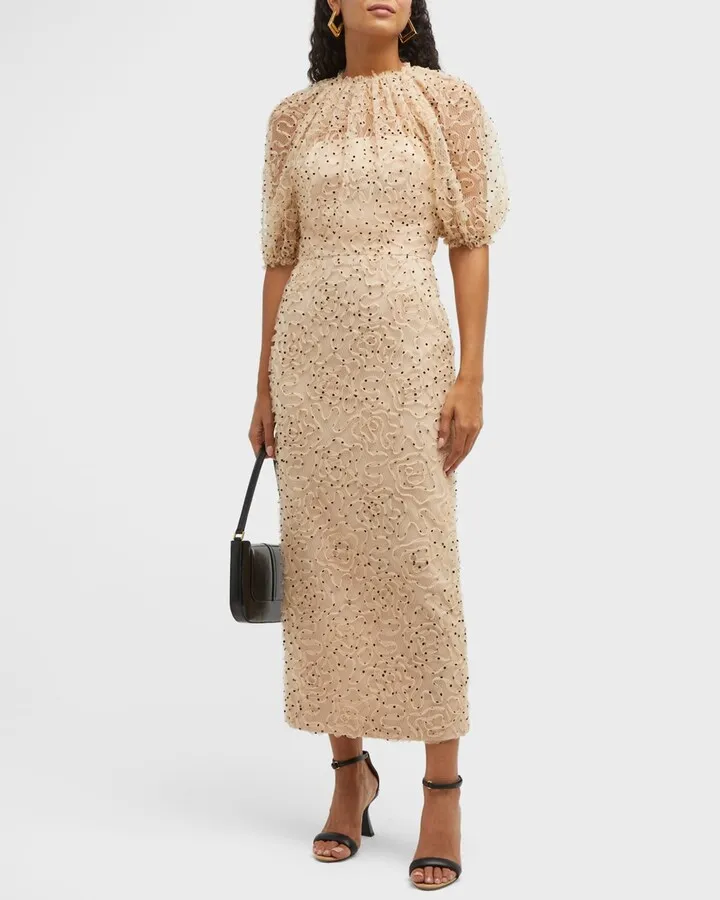 Blouson Sleeve Dotted Sheath Dress