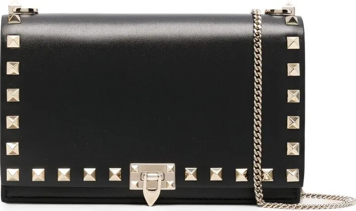Black Rockstud Leather Cross Body Bag