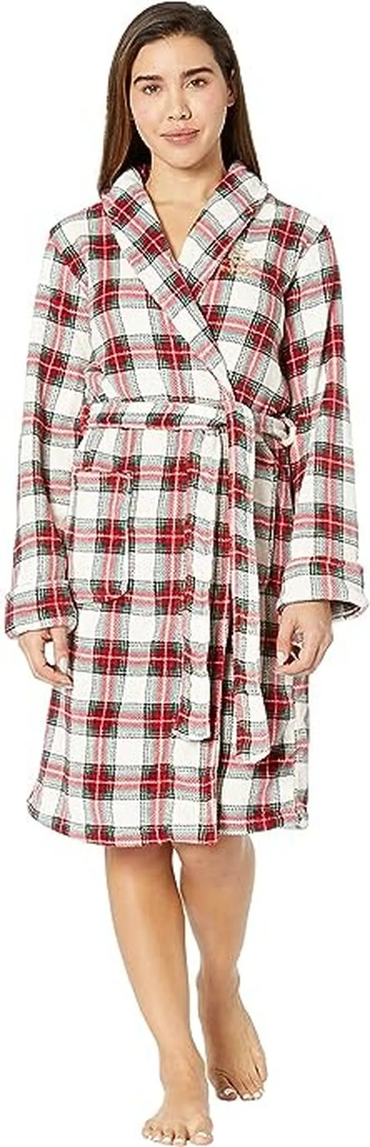 LAUREN Ralph Lauren Recycled So Soft Shawl Robe (Ivory Plaid) Women's Pajama