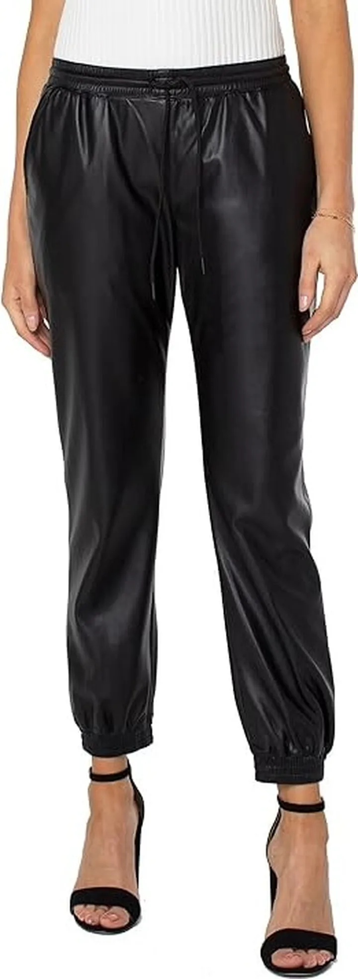 Liverpool Pull-On Faux Leather Joggers (Black) Women's Casual Pants