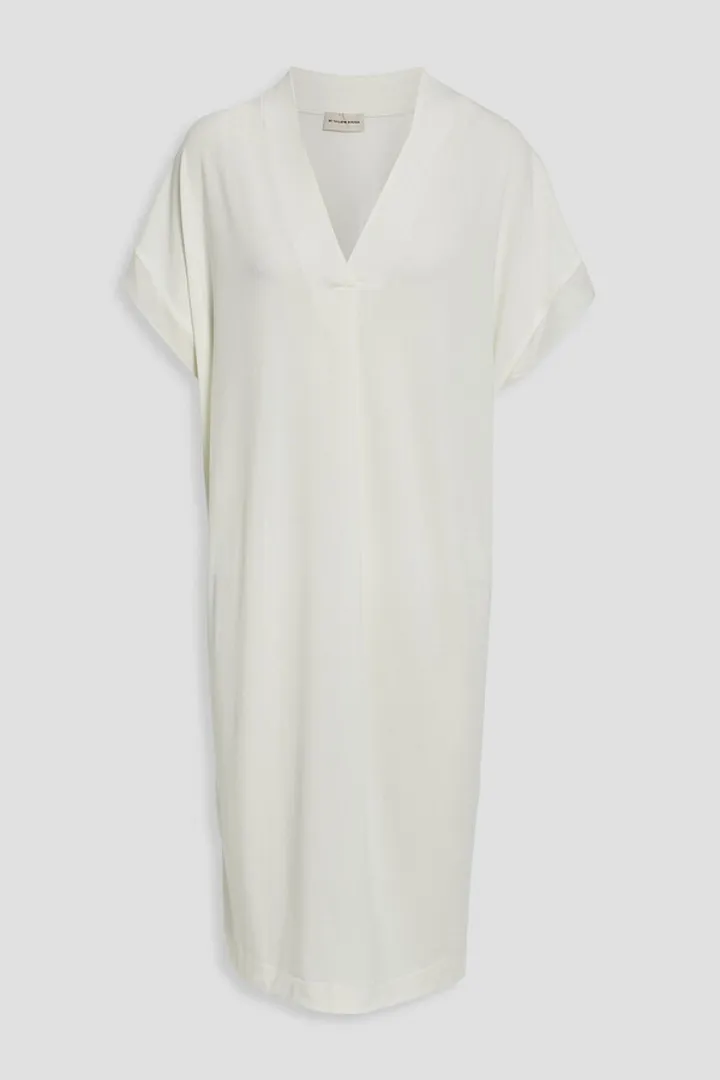 Chiffon-trimmed crepe midi dress