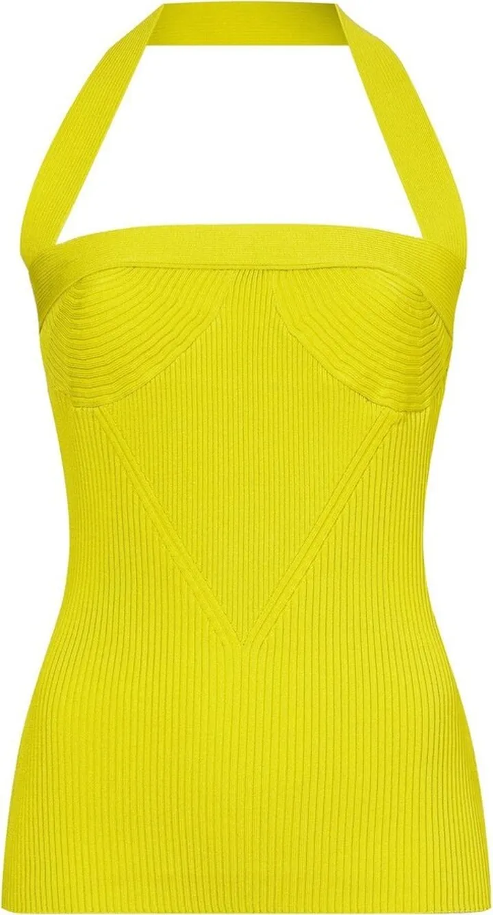 Ribbed-Knit Halterneck Knitted Top
