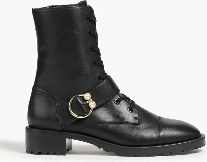 Embellished leather combat boots