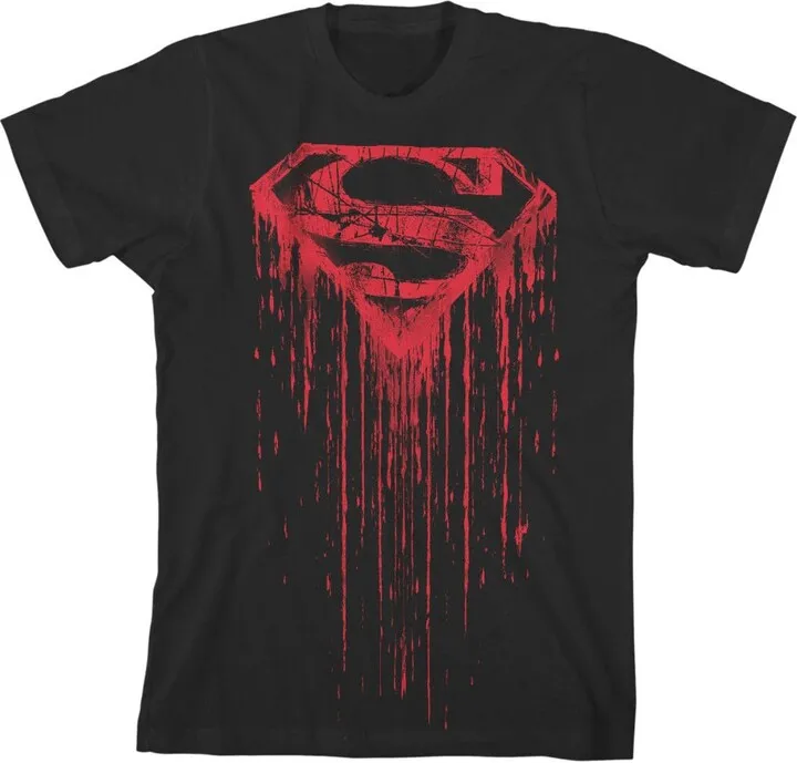 Superman Dripping S Shield Youth Black Graphic Tee-XL