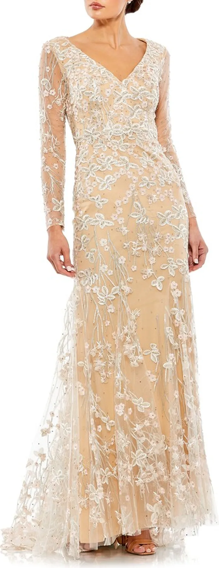Sequin Floral Long Sleeve Mermaid Gown