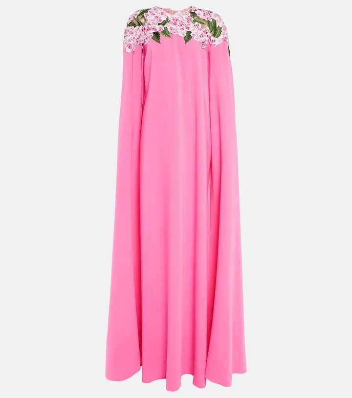 Floral embroidered cape gown
